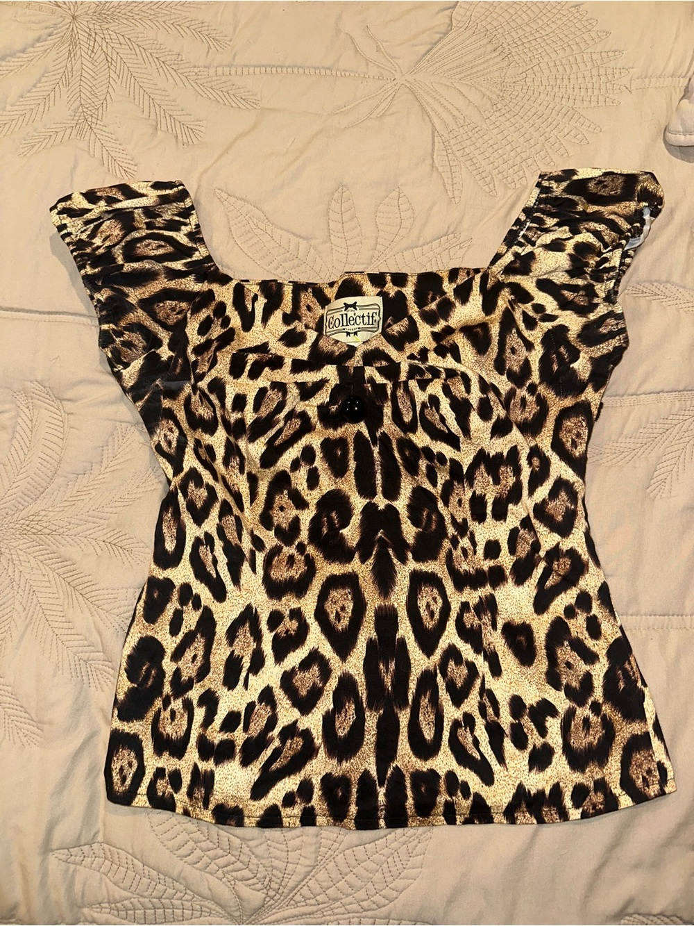 Collectif Leopard Print Square Neck Top in Gold and Black
